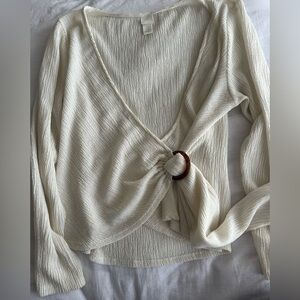 H&M Cream Textured Wrap Blouse